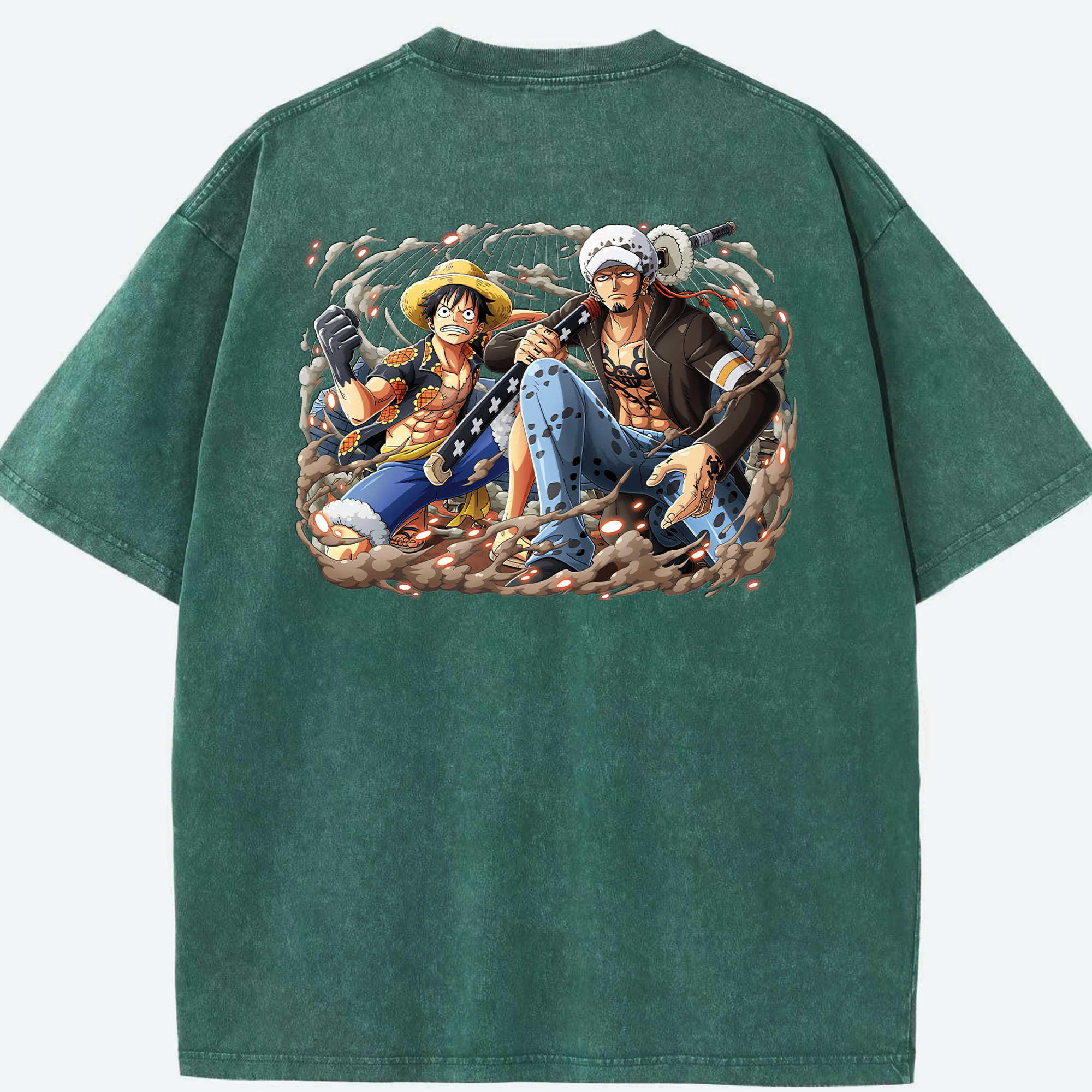 ワンピース モンキー・D・ルフィ ONE PIECE Monkey D. Luffy 綿100% ヴィンテージ風 半袖Tシャツ（背面プリント）